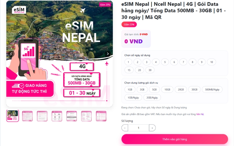 Các gói esim du lịch nepal linh hoạt theo ngày giúp tối ưu chi phí lướt mạng